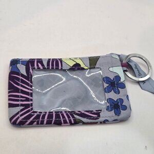 Vera Bradley ID Holder Womens Gray Floral Zip Card Holder Keychain Pouch
